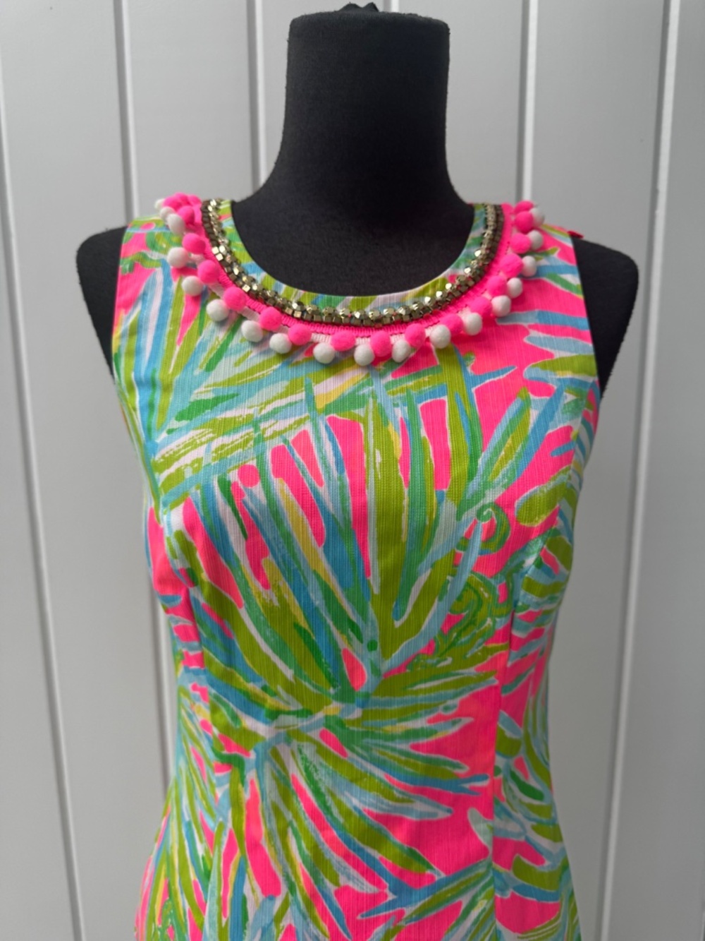 LILLY PULITZER MILA SHIFT DRESS TIKI PINK ROYAL PALM POM POM SIZE 00 - Picture 2 of 9